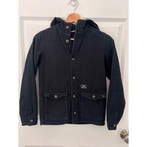 Vans Mens Black Cotton Hooded Chore Jacket Button Up Skate Coat Small